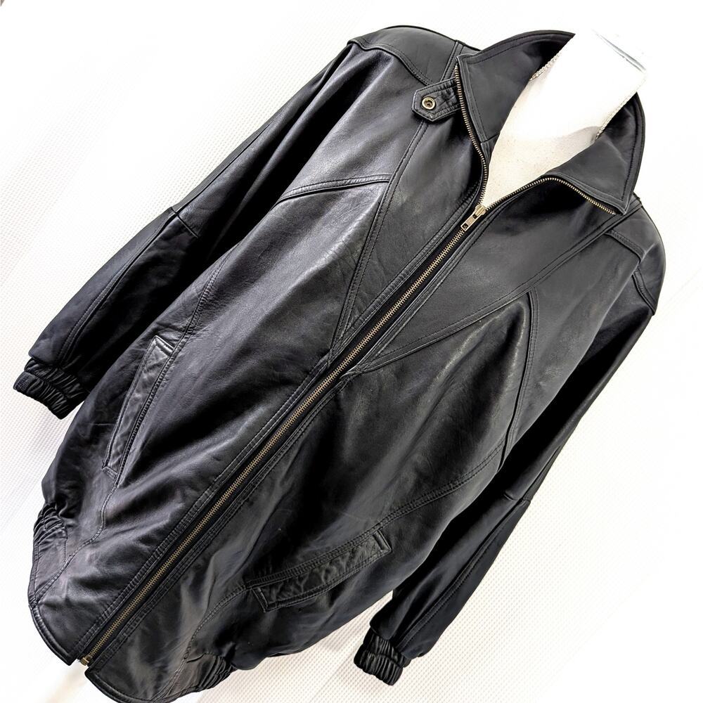 G-III APPAREL! LUXE BLACK GENUINE LEATHER, THERMOLITE ZIPPER LINER COAT! SZ L